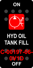 "HYD OIL TANK FILL"  Black Switch Cap single Red Lens  ON-OFF