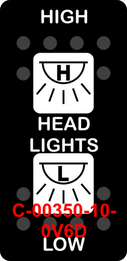 "HIGH HEADLIGHTS LOW"  Black Switch Cap dual White Lens  ON-OFF-ON
