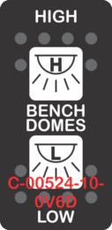 "HIGH BENCH DOMES LOW"  Black Switch Cap dual White Lens  (ON)-OFF-(ON)