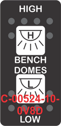 "HIGH BENCH DOMES LOW"  Black Switch Cap dual White Lens  ON-OFF-ON