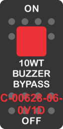 "10WT BUZZER BYPASS" Black Switch Cap single Red Len's, ON-OFF
