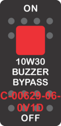 "10W30 BUZZER BYPASS" Black Switch Cap single Red Len's, ON-OFF