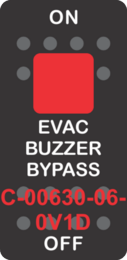 "EVAC BUZZER BYPASS" Black Switch Cap single Red Len's, ON-OFF