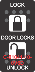 "LOCK DOOR LOCKS UNLOCK" Black Switch Cap Dual White Lens ON-OFF-ON