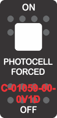 "PHOTOCELL FORCED" BLACK SWITCH CAP, SINGLE WHITE LENS ON-OFF