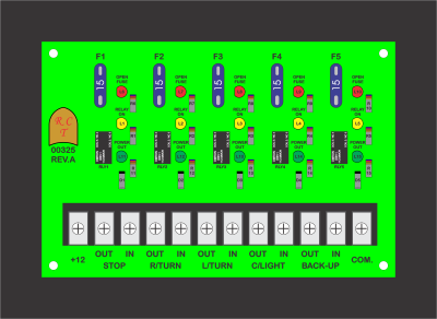 Five Relay, Positive Input, On Indicator.