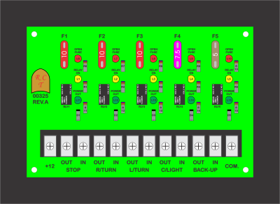 Five Relay, Positive Input, On Indicator. Timberline