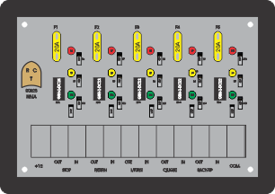Five Relay, Positive Input, On Indicator.